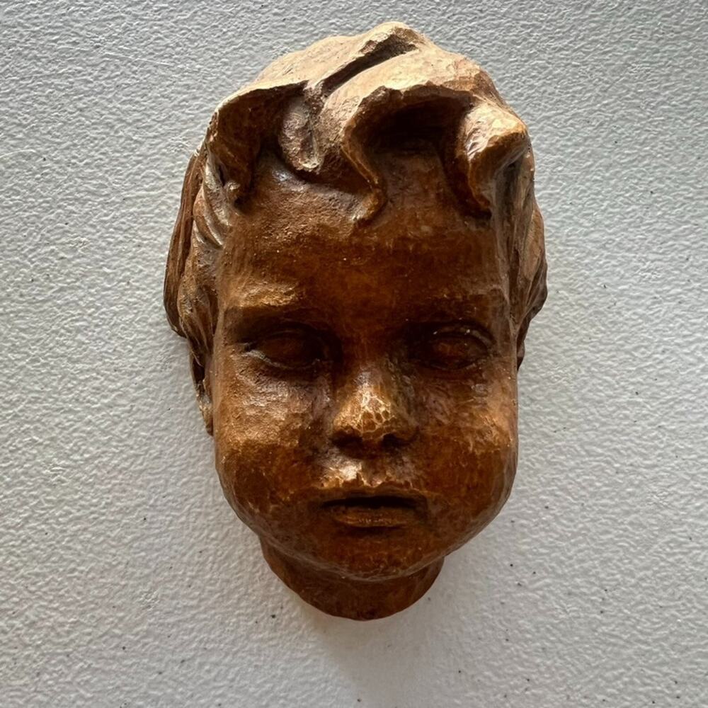 Vintage Baby Boy Face Head Sculpture Wall Hanging Made in Belgium